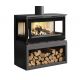 Stufa a legna collegabile con 3 pannelli in vetro e vano per la legna – FIREMATIC Calgary – S 12,5 kW